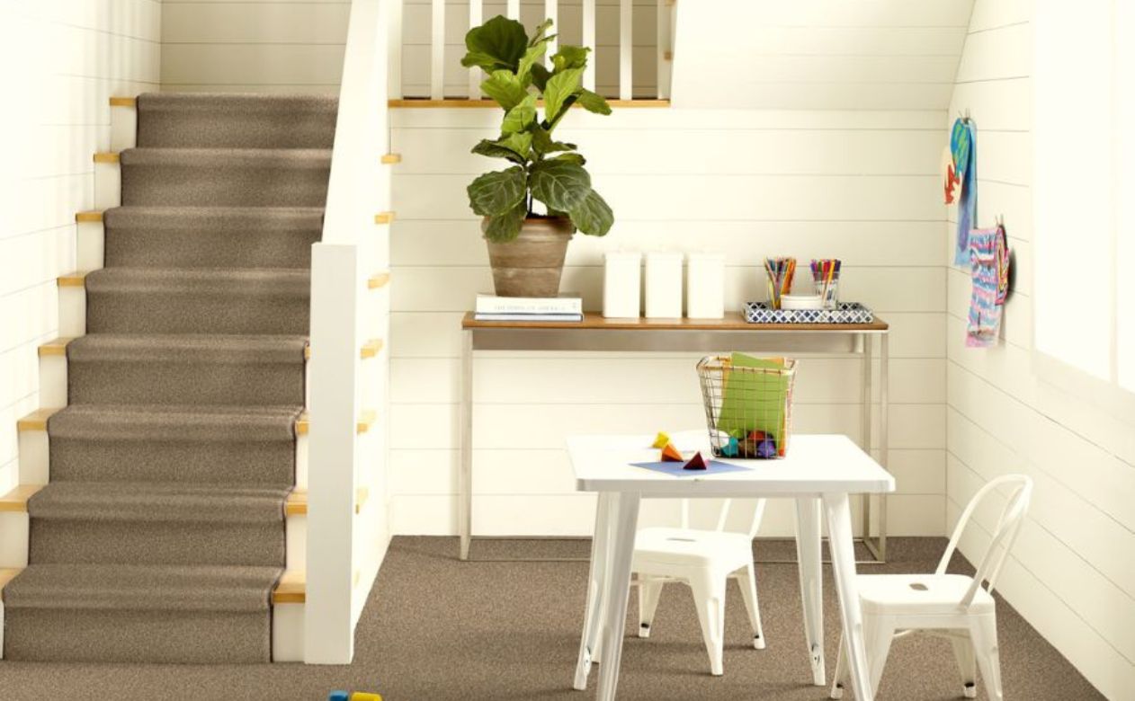 grey carpet stair runner in a Lakeland, TN, home