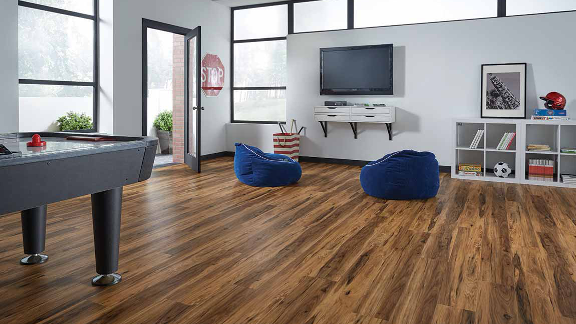Luxury vinyl flooring in a common room.