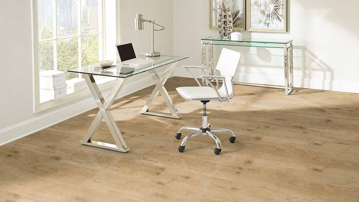 Luxury vinyl flooring in a home office. 