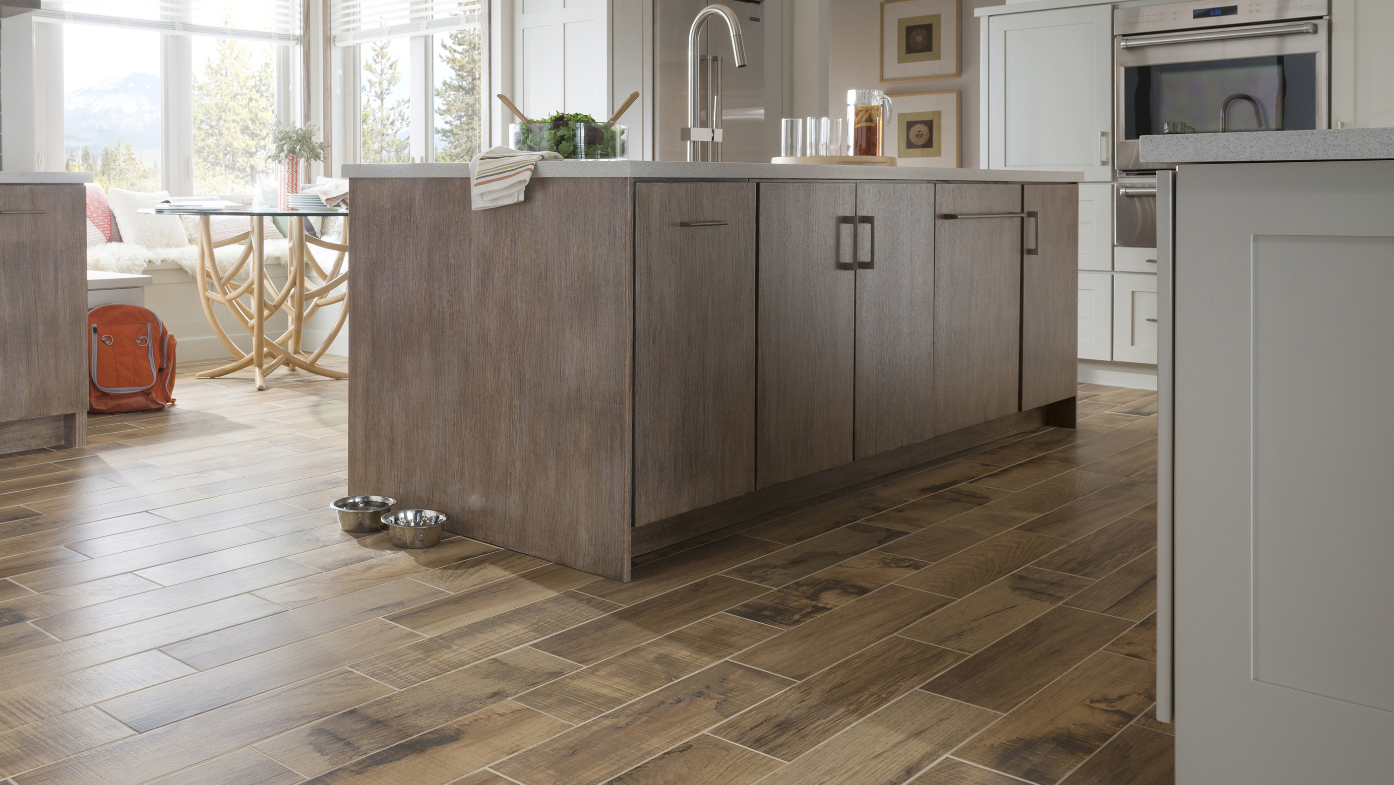 Tile flooring in a kitchen.